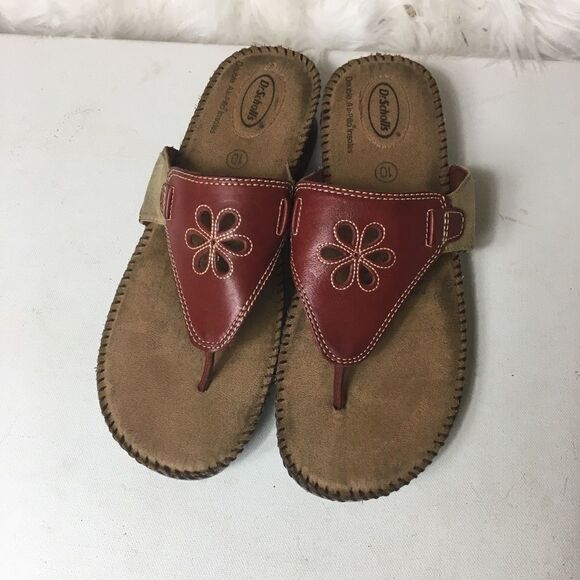 Dr Scholl’s insoles leather thong red sandals SZ10 - Picture 1 of 9